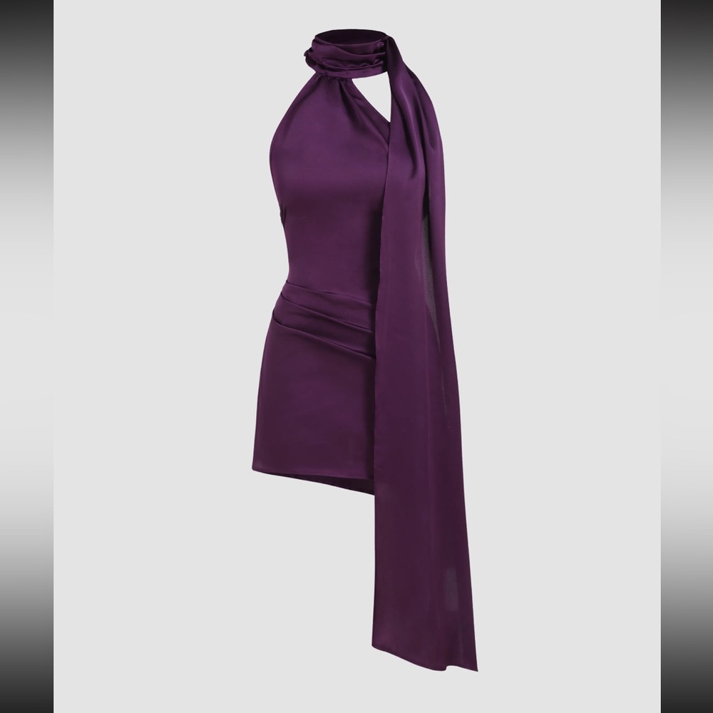 Satin high neck backless short dress